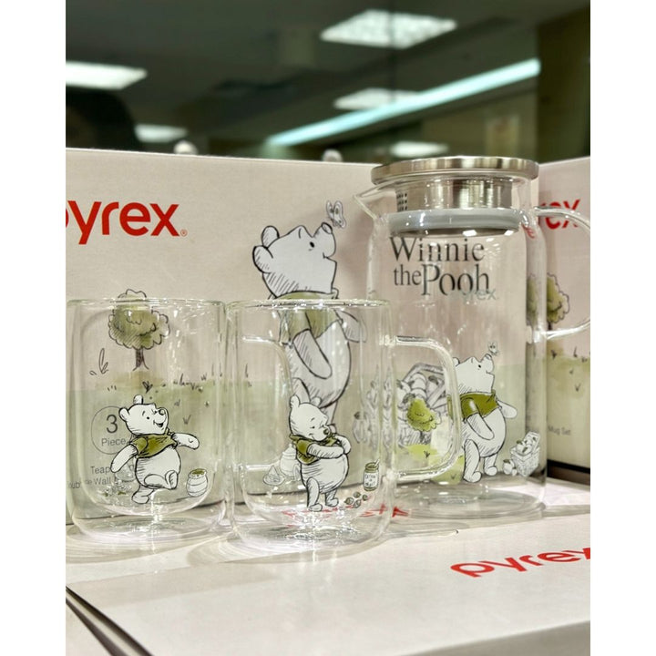 Pyrex x Disney Set Of 3 Carafe & Double Wall Mug with Handle Set - Pooh Forest Holiday