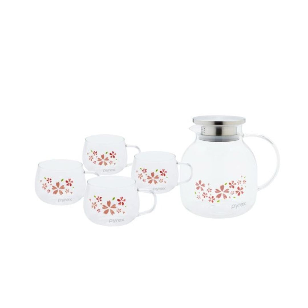 Pyrex 5pc Glass Teapot & Cups - Hanami Blossom