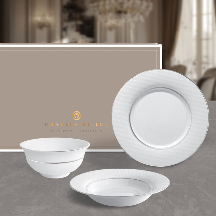 Charles Millen Signature Fine Bone China Collection Vogue Series Good for 6 Entrée Dining Set