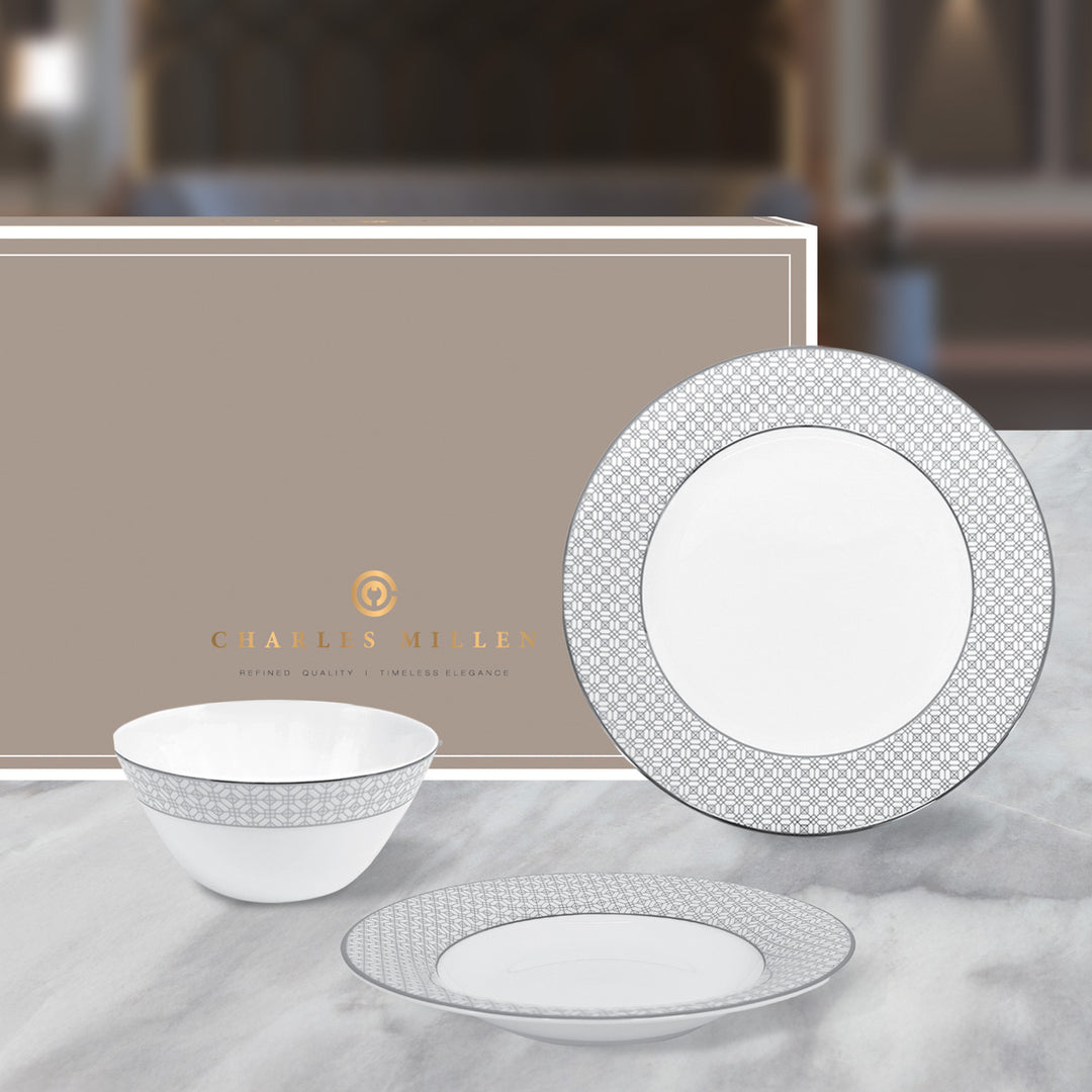 Charles Millen Signature Fine Bone China Collection Vogue Series Good for 4 Entrée Dining Set