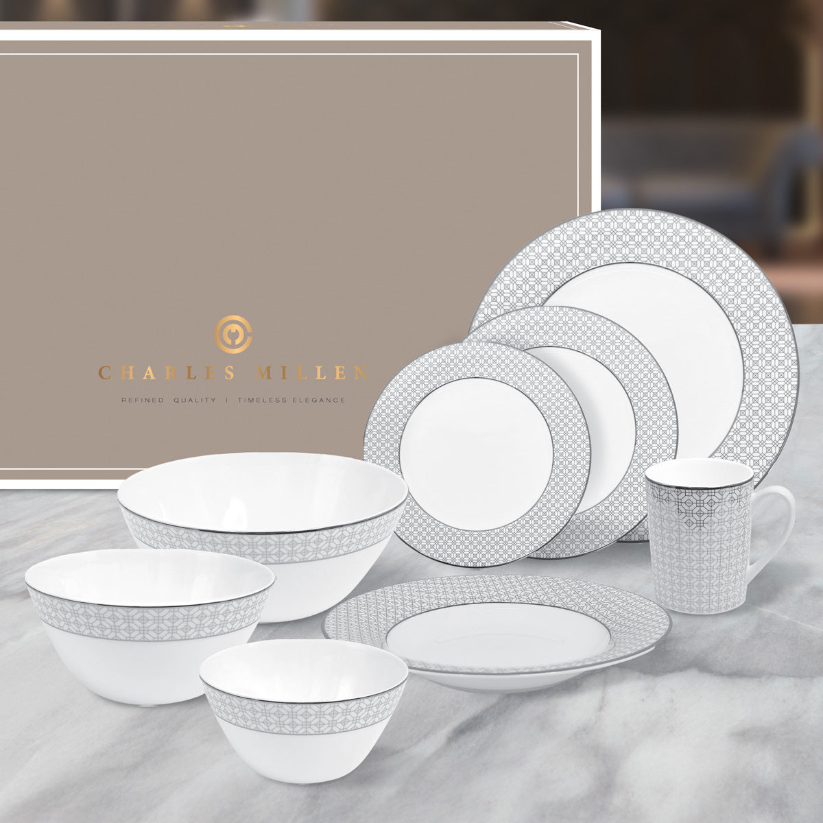 Charles Millen Signature Fine Bone China Collection Vogue Series Perfect 10 Dining Set