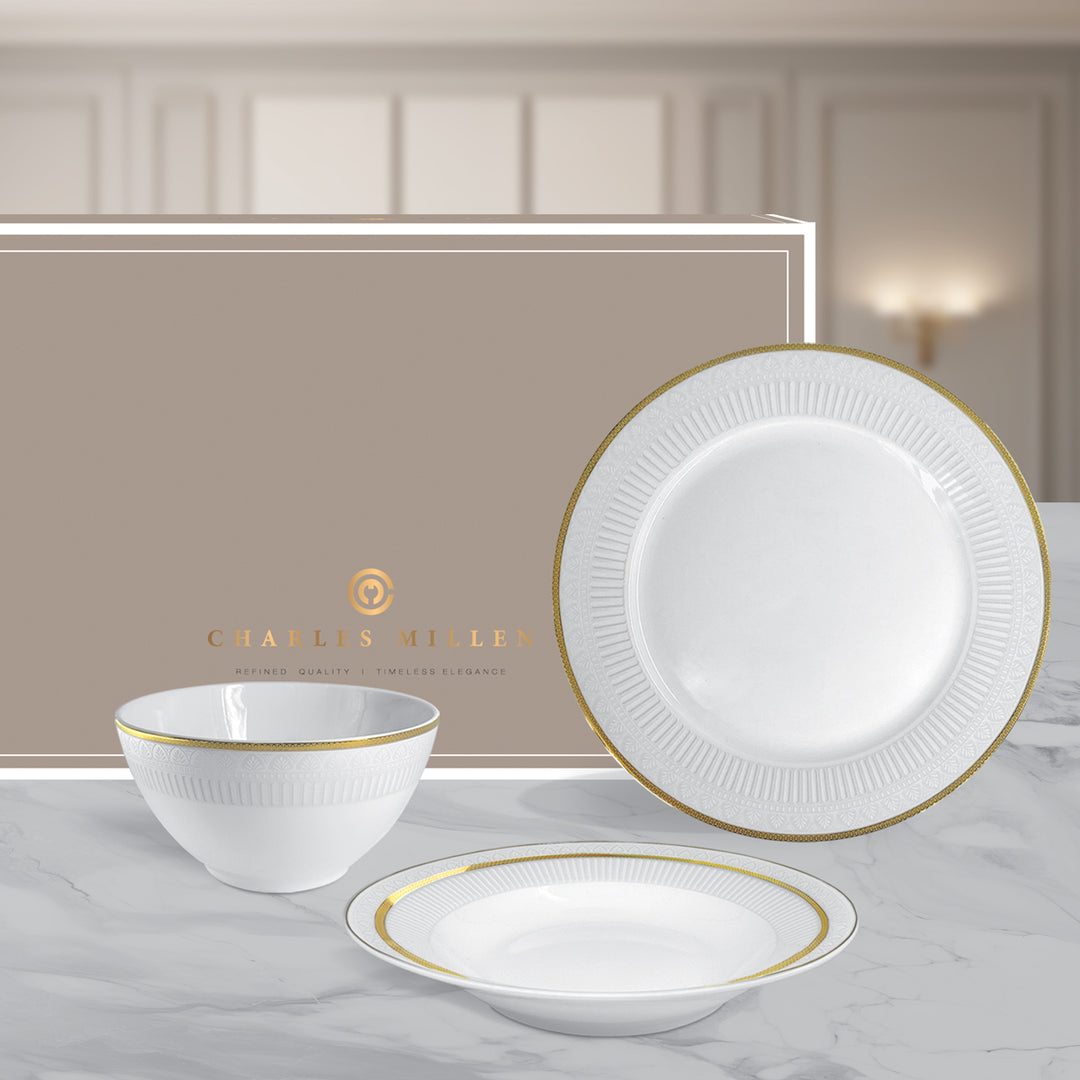 Charles Millen Signature Fine Bone China Collection Vogue Series Good for 6 Entrée Dining Set