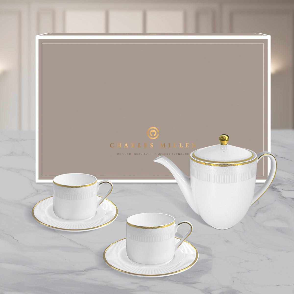 Charles Millen Signature Fine Bone China Collection Vogue Series 3 Piece Entrée Tea Set