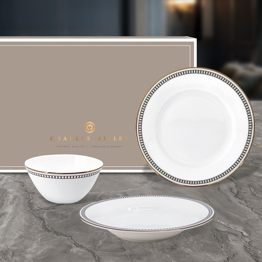 Charles Millen Signature Fine Bone China Collection Vogue Series Good for 6 Entrée Dining Set