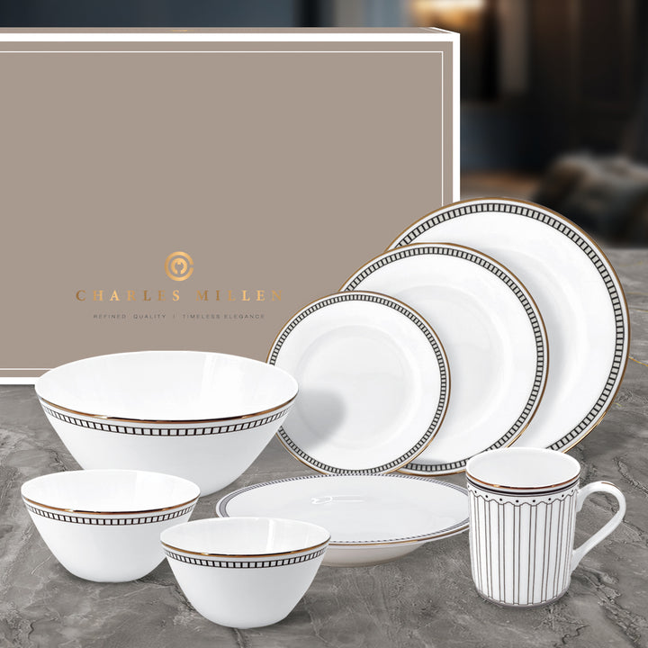 Charles Millen Signature Fine Bone China Collection Vogue Series Good For 6 Dining Set
