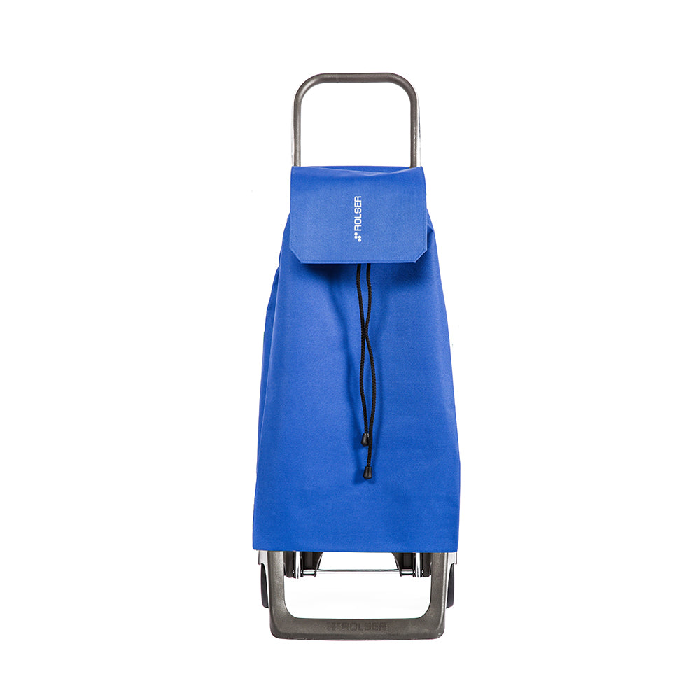 A blue Rolser Baby Joy Market & Shopping Trolley with an aluminum frame and a water-resistant polyester bag.