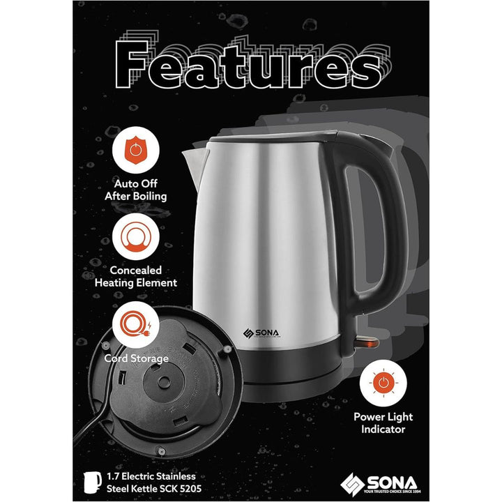 Sona 1.7L Electric Stainless Steel Kettle