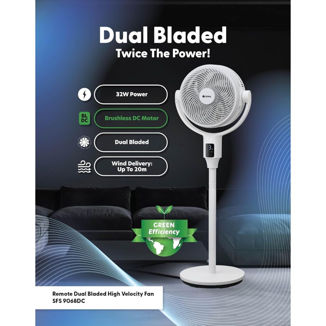 Sona 10” Remote DC Dual Bladed High Velocity Fan