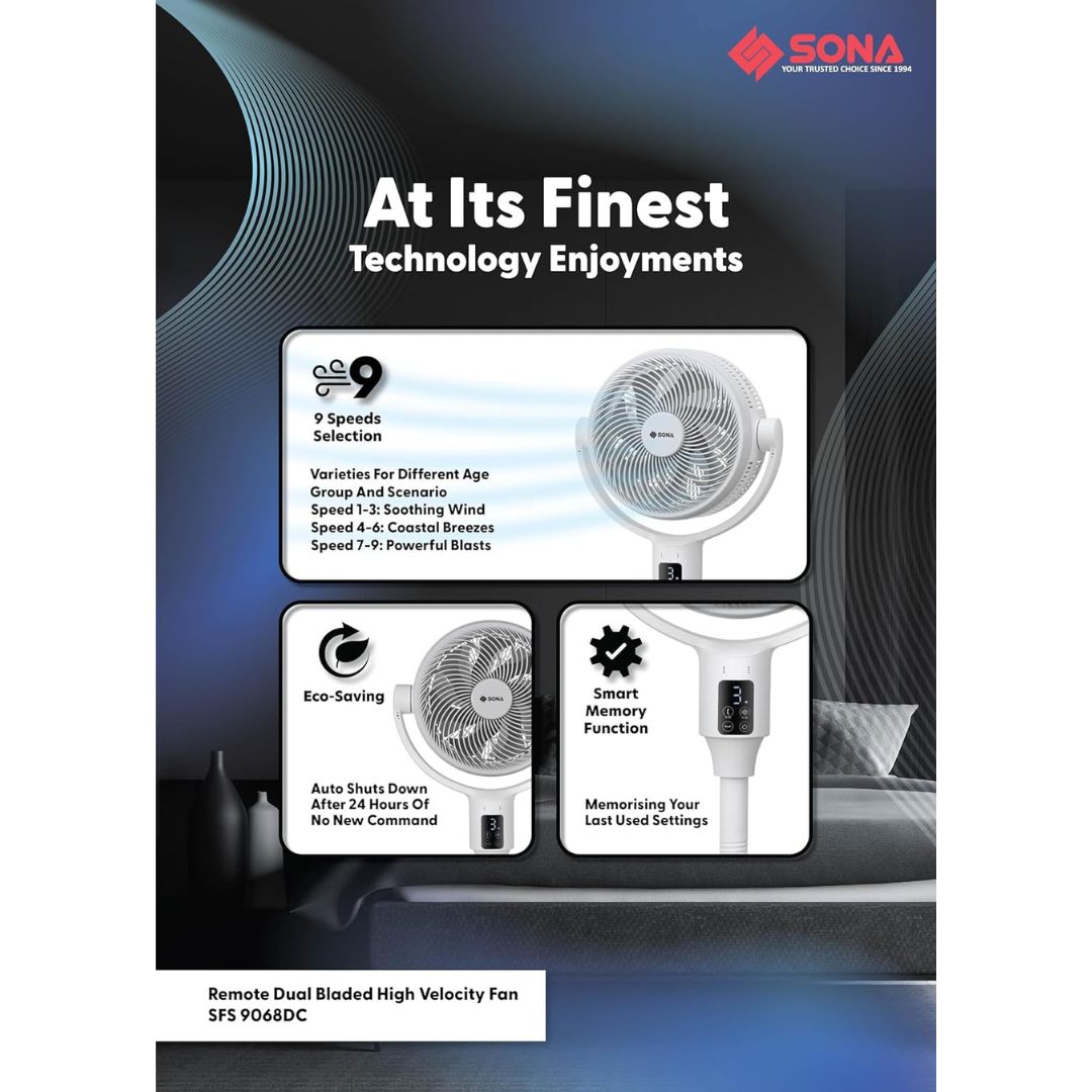 Sona 10” Remote DC Dual Bladed High Velocity Fan