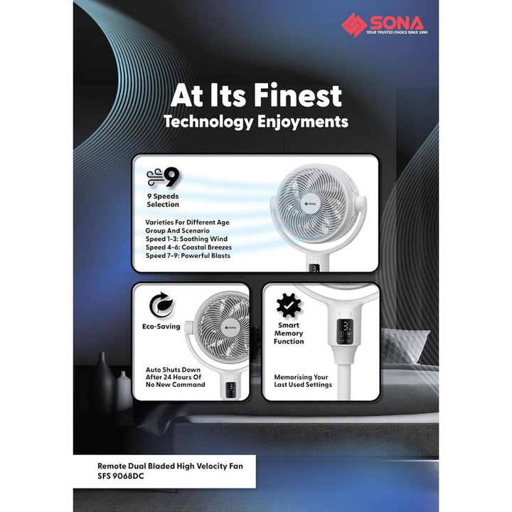 Sona 10” Remote DC Dual Bladed High Velocity Fan