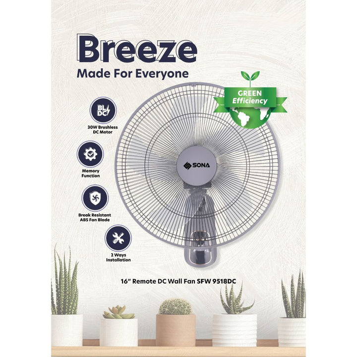 Sona 16” Remote Dc Wall Fan