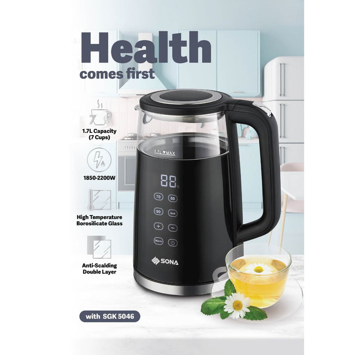 Sona 1.7L Digital Double Layer Glass Kettle