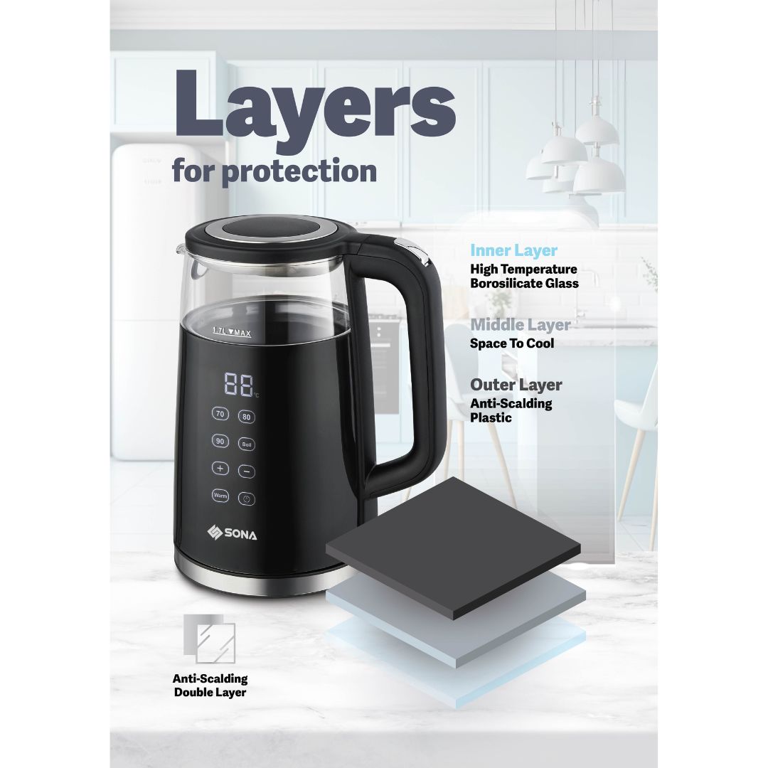 Sona 1.7L Digital Double Layer Glass Kettle