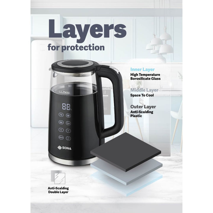Sona 1.7L Digital Double Layer Glass Kettle