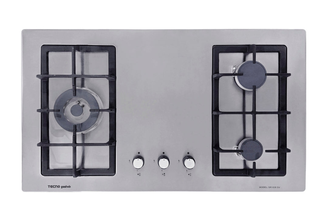 Stainless Steel Hob — Stainless Steel — 86cm, V.V.S, INFERNO*; 3 Burners (1x Big, 1x Medium, 1x Small)