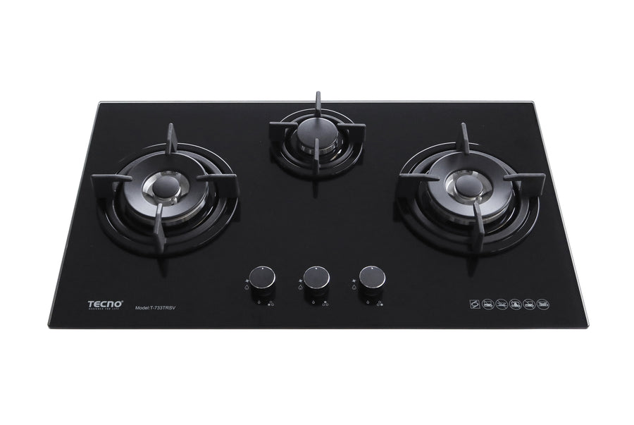 Toughened Glass Hob (SCHOTT) — Black — 76cm; 3 Burners (2x Big, 1x Medium)