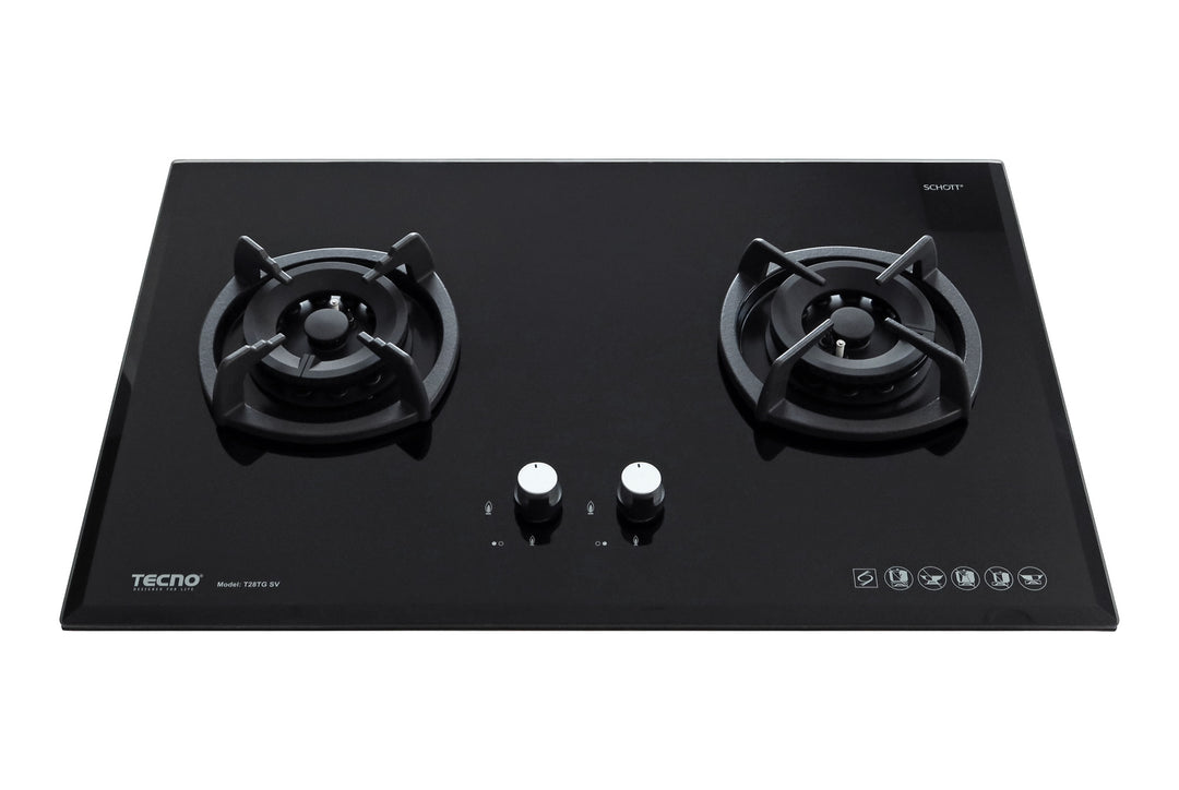 Toughened Glass Hob (SCHOTT) — Black — 75cm, V.V.S, INFERNO*; 2 Burners (2x Big)