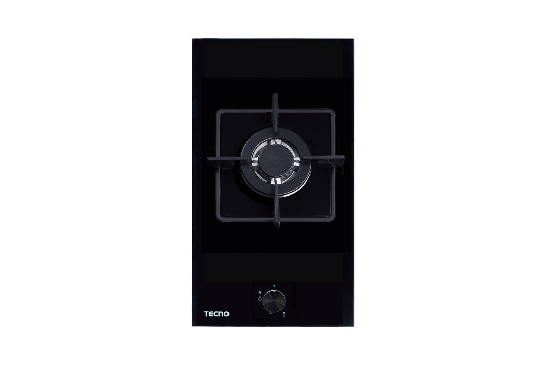 Domino Gas Hob — Black Tempered Glass — 30cm, 1 Burner (Triple Ring)