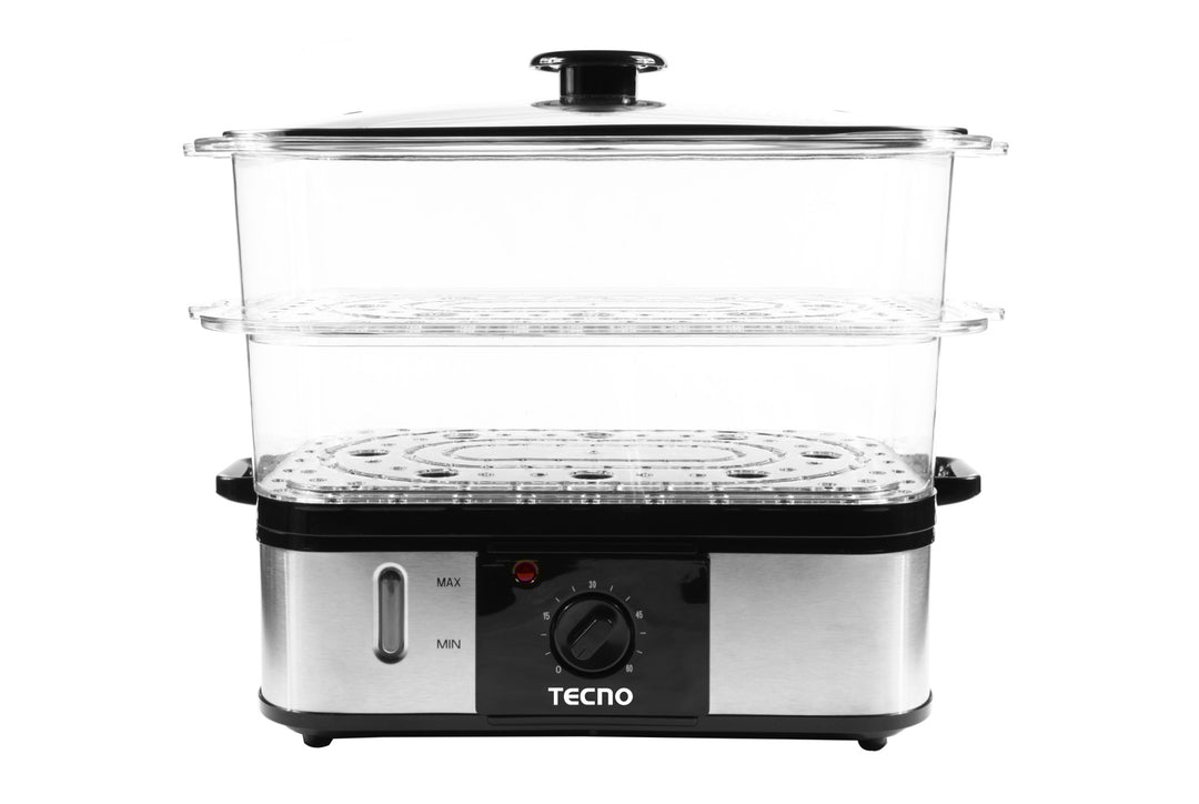 Electric Steamer — Stainless Steel/Blk — 2-Tier, 12L Capacity, 1.8L Water tank
