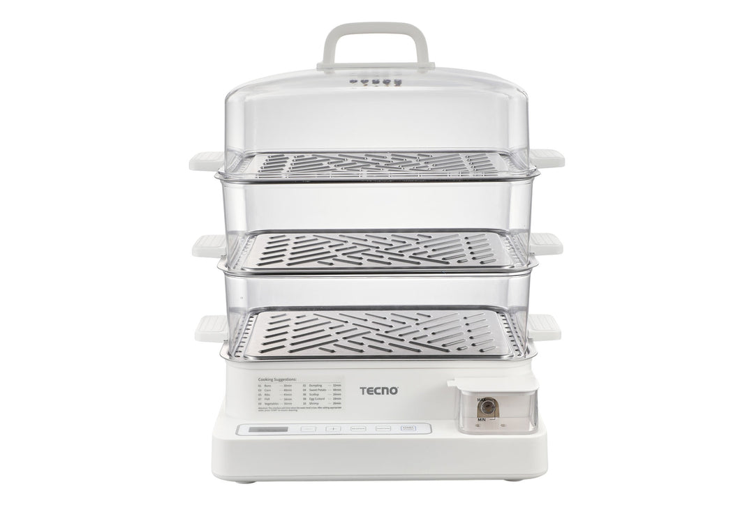 Electric Steamer — White/Transparent — 3-Tier, 20L Capacity, Touch control