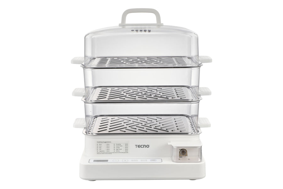 Electric Steamer — White/Transparent — 3-Tier, 20L Capacity, Touch control