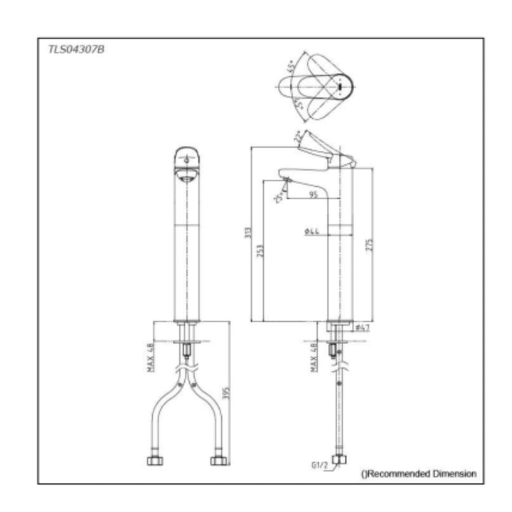 TOTO "LF Series" Extended Single Lever Basin Mixer TLS04307B