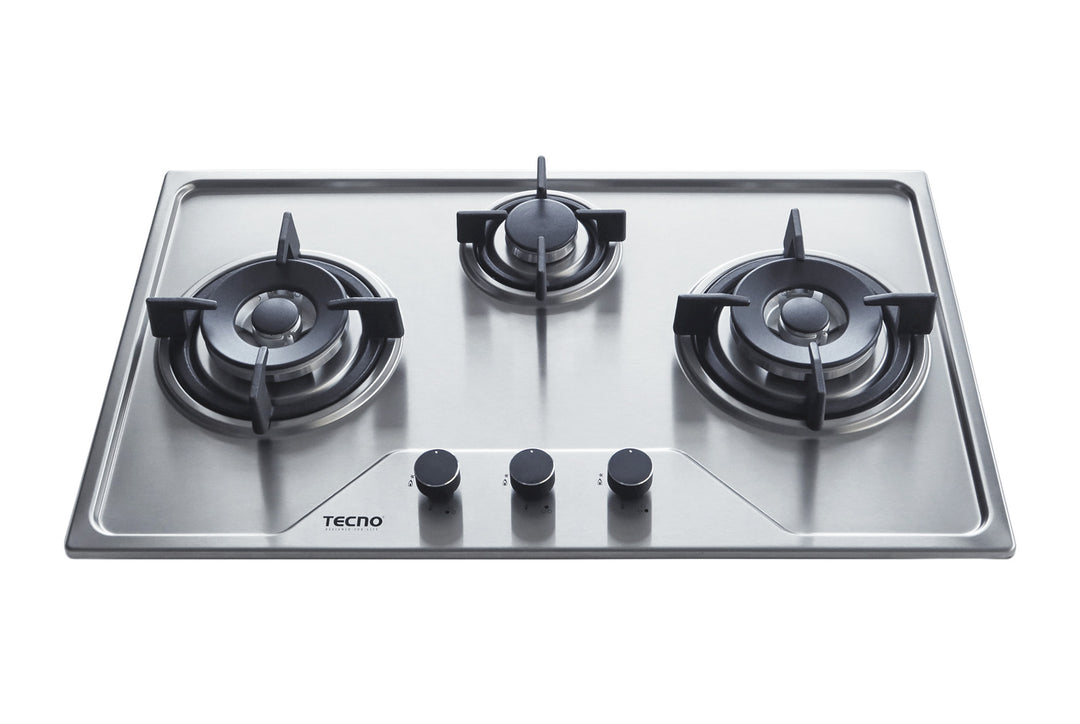 Stainless Steel Hob — Stainless Steel — 76cm,; 3 Burner (2x Big, 1x Medium)