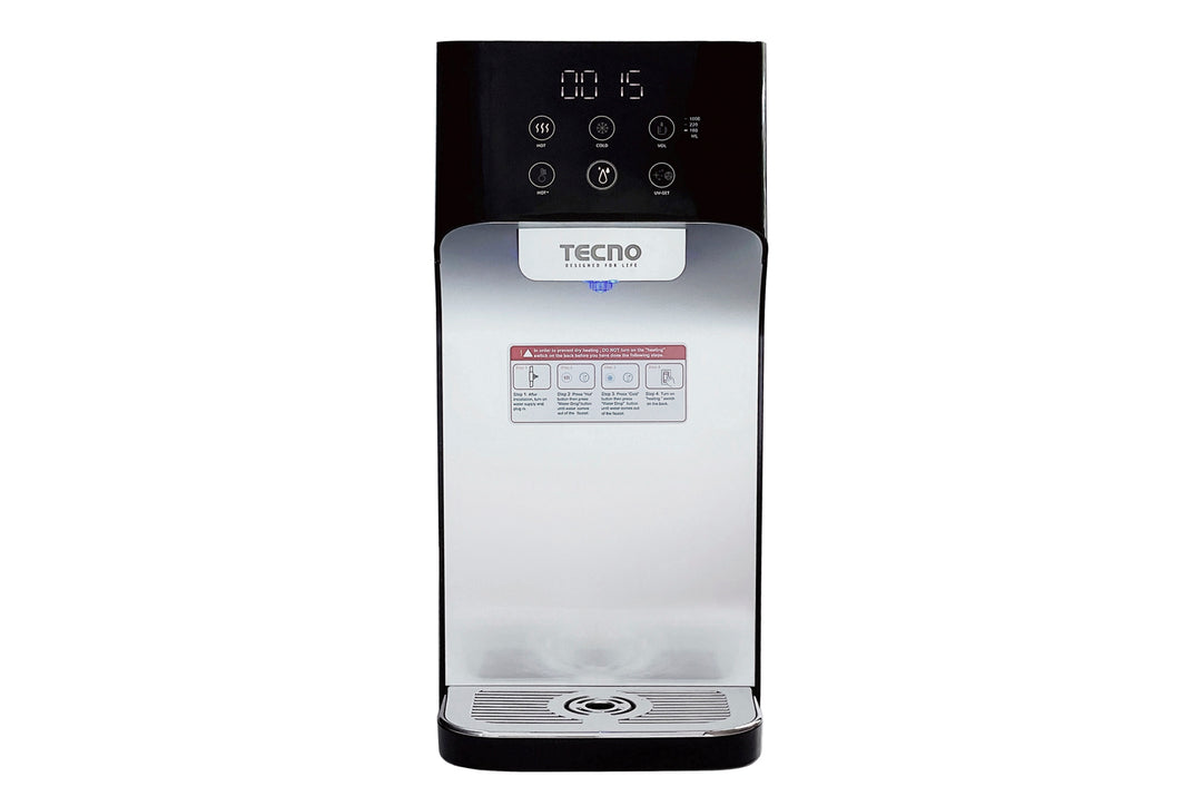 Hot & Cold Water Dispenser — Black w/ Silver Trim — Room, Hot & Cold Water, 5 Stage Filter, Tankless
