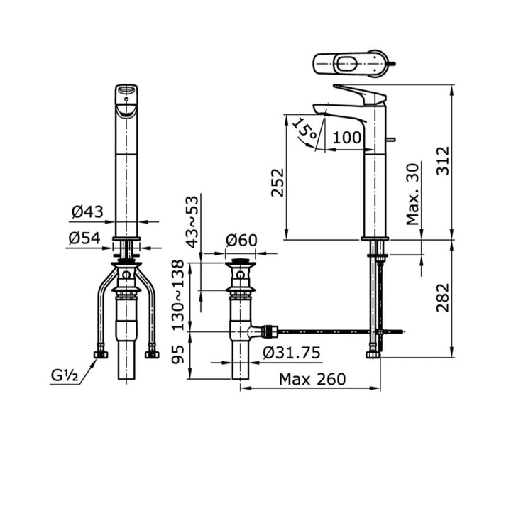 TOTO "Rei-R Series" Extended Single Lever Lavatory Faucet TX116LRRN