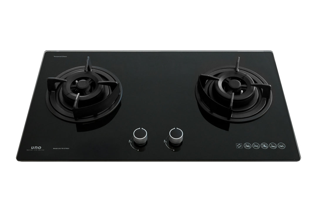 Toughened Glass Hob — Black — 78cm, 2 Burner, Glass; (2x Double Ring)