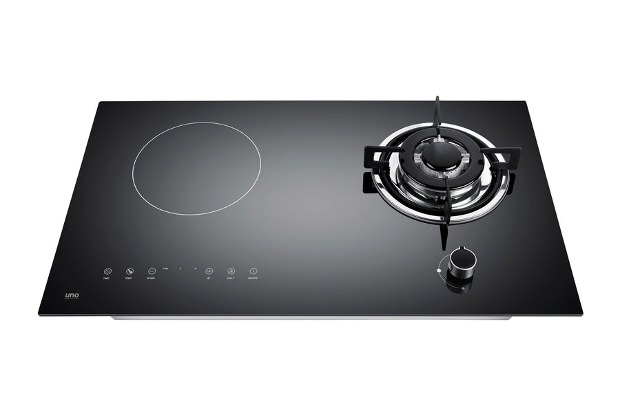 Hybrid Hob — Black Tempered Glass — 73cm 1x Induction Hob, 1x Gas Hob; 2000W, 13Amp