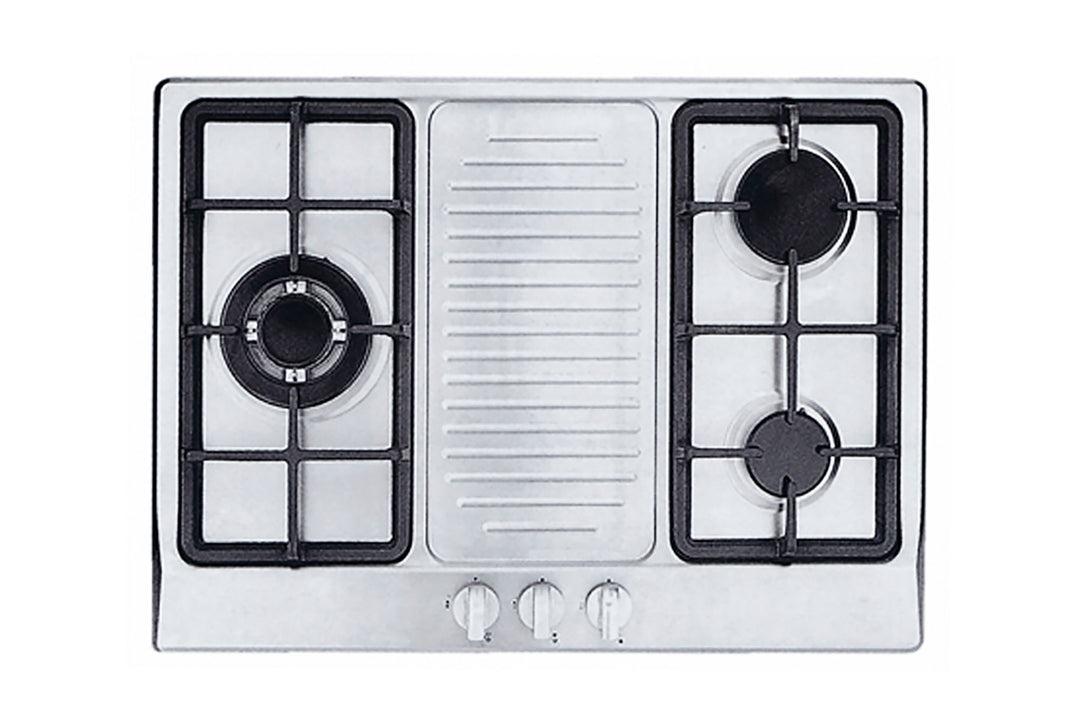 Stainless Steel Hob — Stainless Steel — 68cm, 3 Burner; (1x Triple Ring, 1x Big, 1x Medium)
