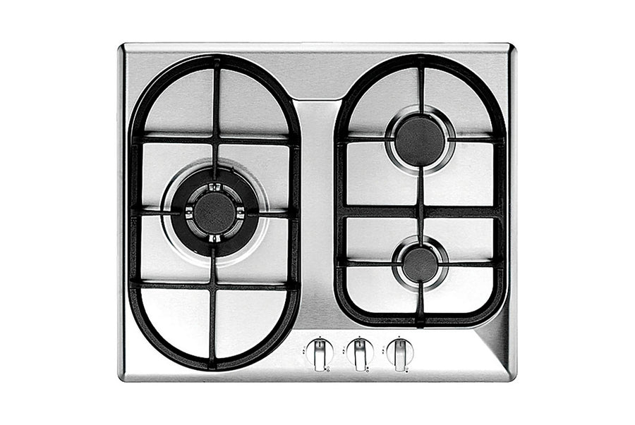 Stainless Steel Hob — Stainless Steel — 60cm, 3 Burner; (1x Triple Ring,1x Medium,1x Small)
