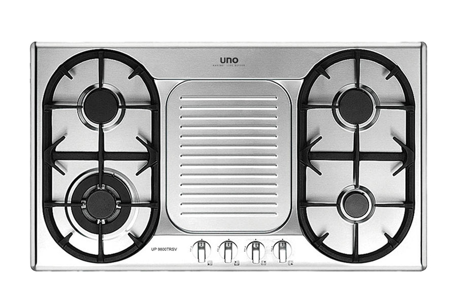 Stainless Steel Hob — Stainless Steel — 86cm, 4 Burner; (1x Triple Ring, 2x Medium, 1x Small)