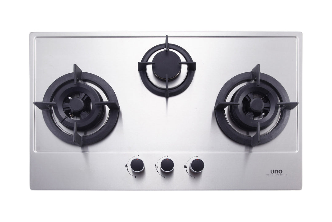 Stainless Steel Hob — Stainless Steel — 75cm, 3 Burner, V.V.S; (2x Double Ring, 1 Small)