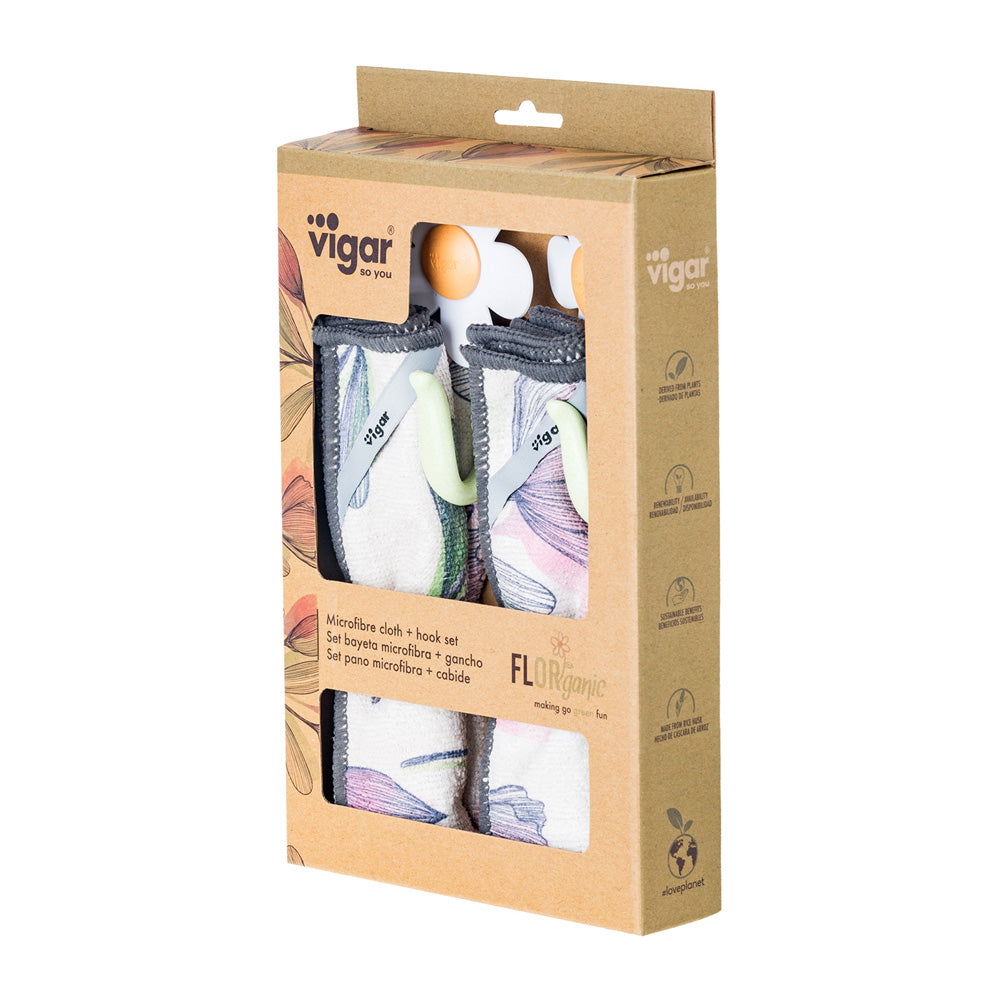 Vigar Florganic Hook With Suction & Microfibre Cloth 2pc