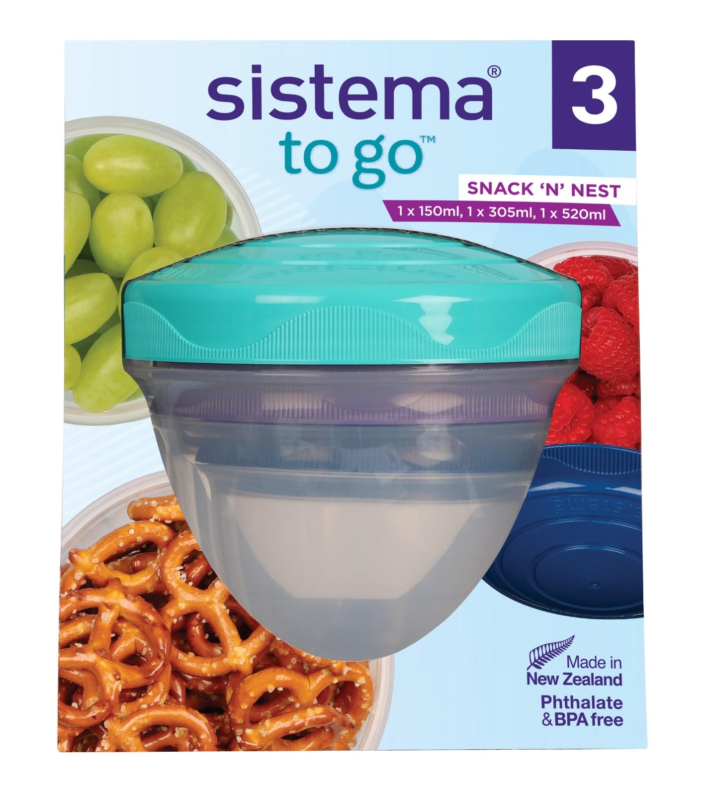 SISTEMA Snek 'N' Nest To Go Nestable Snek Bekas 3 Pek