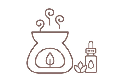 Icon of a diffuser and an essential oil bottle with leaves on a white background
