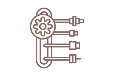 Icon of a tidy cable management system and a gear on a white background