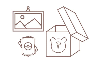 Icon of a picture frame, cards, and a blind box on a white background