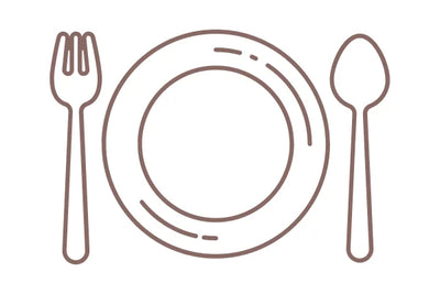 Icon of dinnerware with a plate with fork and spoon on a white background