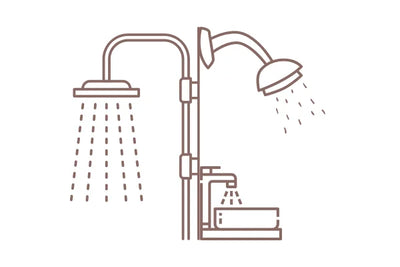 Icon of a shower system with multiple nozzles on a white background
