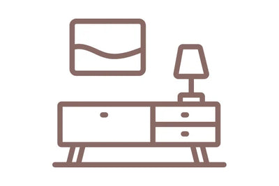 Icon of a dresser with a lamp and mirror on a white background