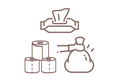 Icon of a bag, rolls of toilet paper, and a package on a white background
