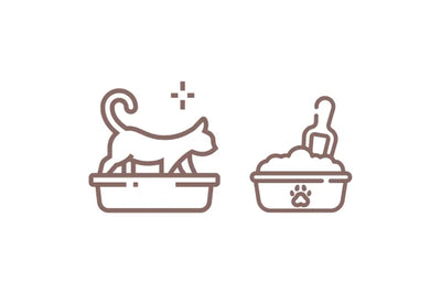 Icon of a cat and a litter box on a white background