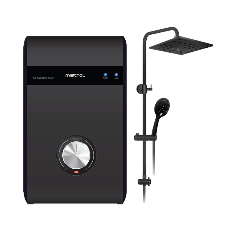 Mistral Shower Heater DC Pump MSH88MBK Black, With Black Rain Shower - image 2