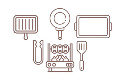 Icon using line art design related to cooking and grilling on a white background