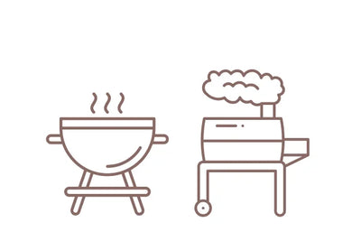 Icon of barbecues with smoke, one on a white background.