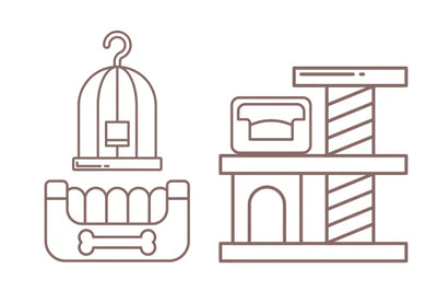 Icons of different kinds of pet furniture items on a white background