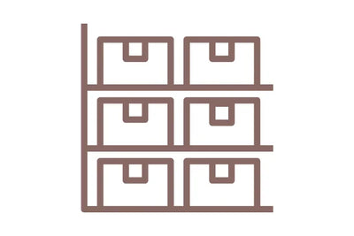 Icon of storage organisation with a bookshelf with six square compartments on a white background
